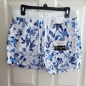 Nicole Women's White and Blue Floral Shorts